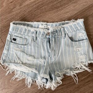 KanCan Light Blue Striped Distressed Jean Shorts
